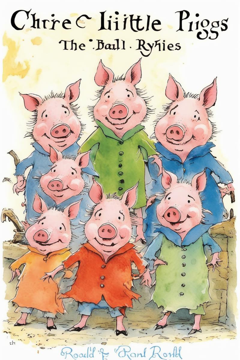 00227-2767190900-_lora_Randolph Caldecott Style_1_Randolph Caldecott Style - three little pigs story title page in the style of Quentin Blake, th.png